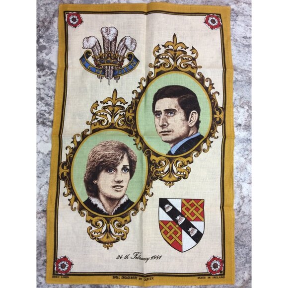 Royal Wedding Tea Towel Engagement Prince Charles Lady Diana Ulster Irish Linen - Picture 1 of 11